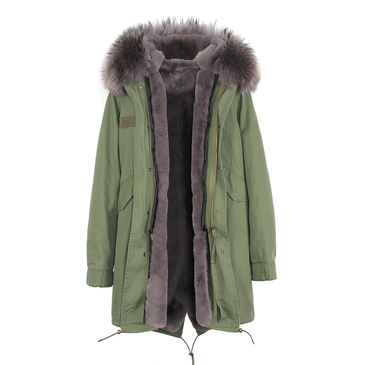 JAZZEVAR Женские парки армейский зеленый большой енота меховая куртка-парка с капюшоном верхняя одежда длинный съемный зимняя куртка с подкладкой - Цвет: color 14