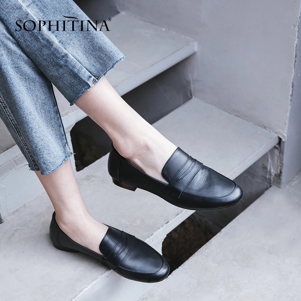 SOPHITINA/Новые всесезонные туфли на плоской подошве из натуральной кожи.Модная однотонная повседневная обувь без застежки. Мягкая и удобная обувь для жинщин ручной работы с округленным мыском в повседневнойноскеSO90