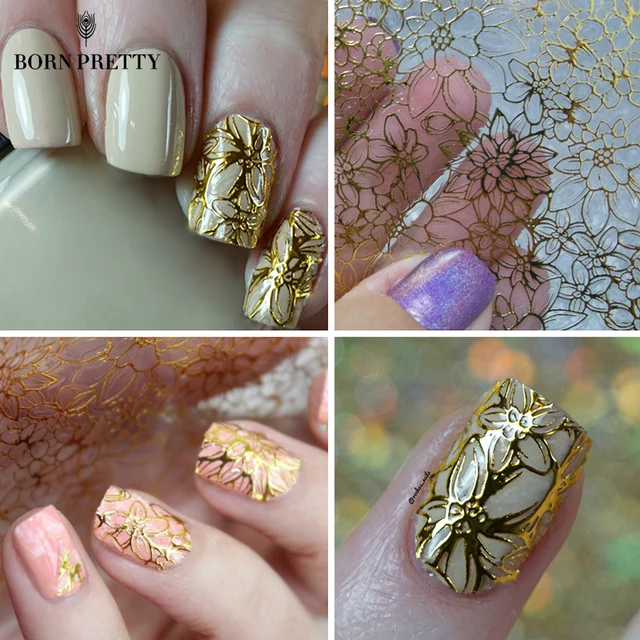 Embossed Blooming Flower Nail Stickers Gold Adhesive Transfer Embossed Blooming Flower Nail Stickers Gold Adhesive Transfer Sticker Manicure Art Decals