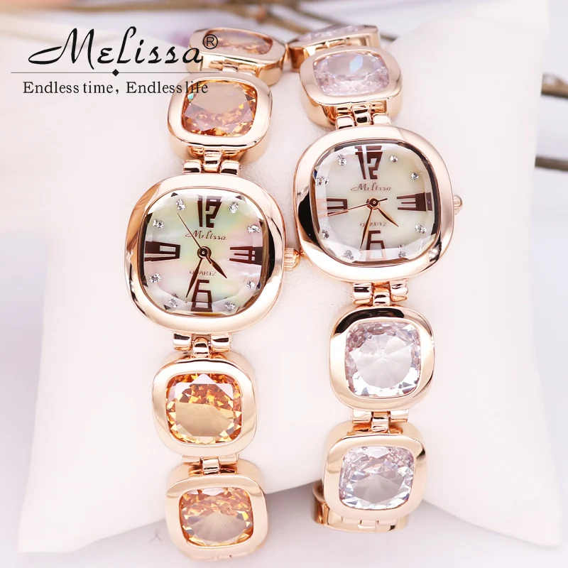Роскошные женские часы Melissa Lady элегантные модные квадратный браслет с