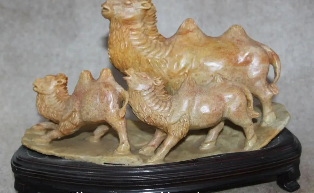 

11" Natural Shoushan Stone Carving Camel Llama Ship of the desert Animal Statue