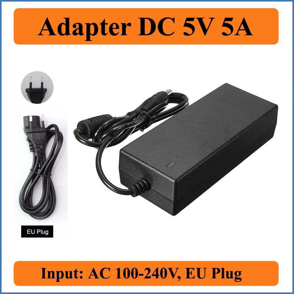 

5V 5A EU Plug AC DC Adapter 1pcs AC 100V-240V input Converter Adapters to DC 5V 5000mA 25W Power Supply DC 5.5mm x 2.1-2.5mm
