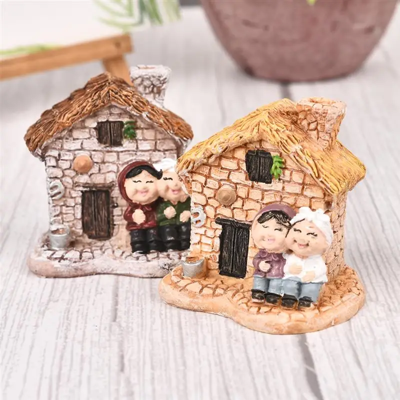 

Vintage Big House with Old couple Castle Fairy Garden Miniatures Villa Figurine Castles Terrarium Figurines