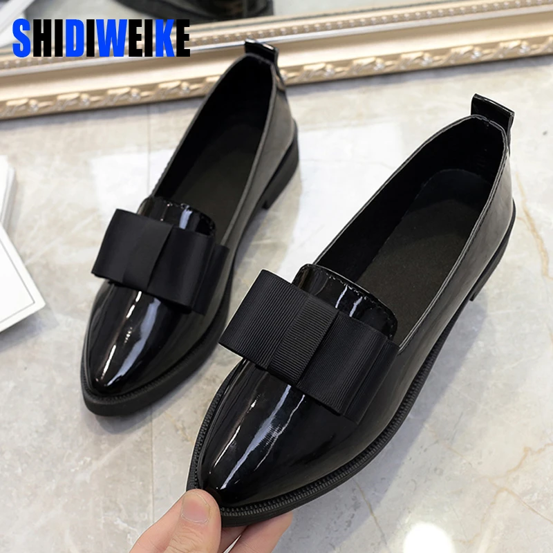 black slip on leather shoes womens