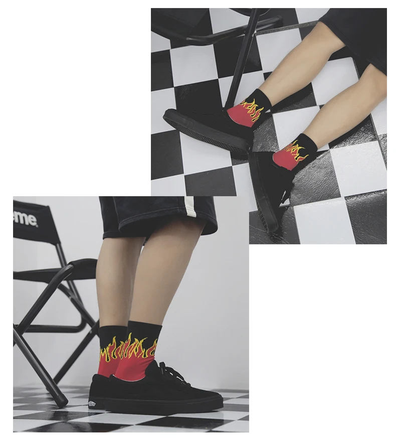 Новая мода Корея для мужчин носки для девочек хип хоп брендовый скейтборд спортивные носки пламя лоскутное Harajuku хлопок повседневное