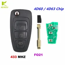 KEYECU Замена складной дистанционный ключ брелок 3 кнопки 433 МГц 4D60/4D63 80Bit чип для Ford Connect Focus Mondeo transit
