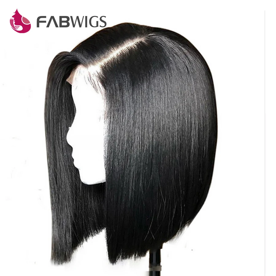 Fabwigs 180% Плотность прямые кружевные передние человеческие волосы парики боб парик малазийские короткие парики из человеческих волос для женщин Ntural Black Remy