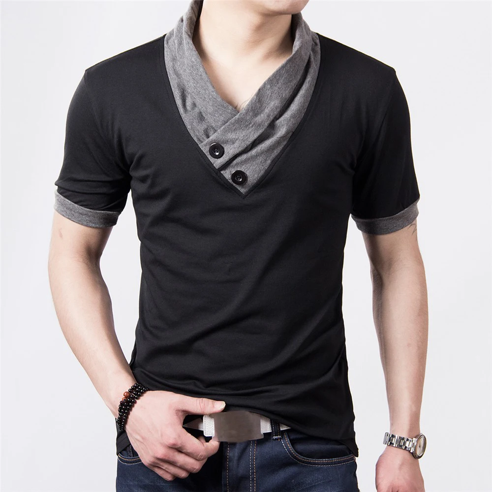 !Solid Tihn Camiseta Básica De Manga Corta T-Shirt para Hombre con Cuello Grandad De 100% algodón 