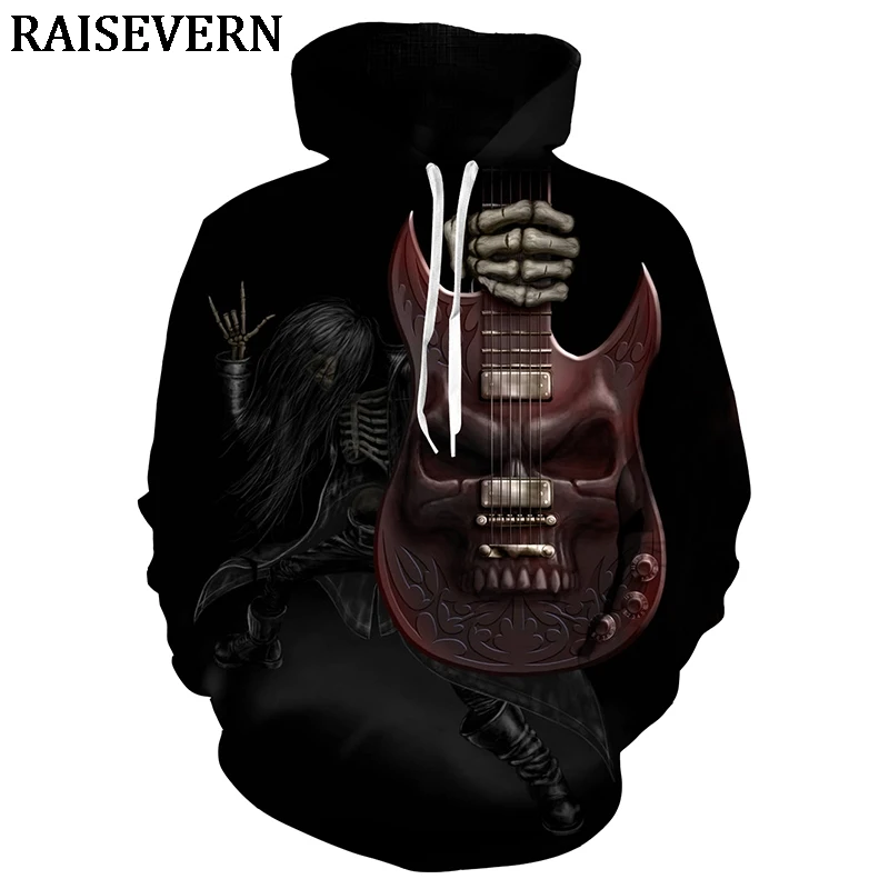 

Hard Rock Heavy Metal Skull 3D Hoodies Sweatshirt Men Women Outwear Pullovers Jumpers Hooded Tracksuits Men Tops Streetwear EUR
