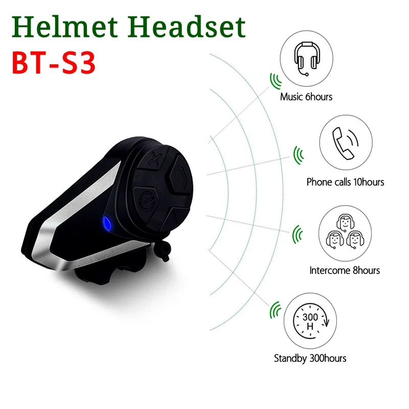 

BT-S3 motorcycle helmet intercom 1000M wireless helmet bluetooth headset waterproof BT interphone intercomunicador moto FM
