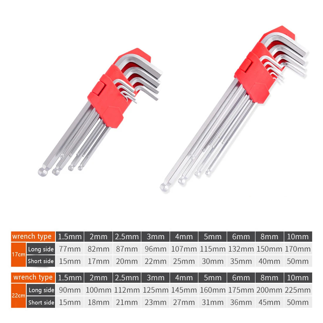 

Hand Tool 9pcs 17cm/22cm High-carbon Steel L-Shape Hex Key Repair Tool Powerful Type Allen Wrench Set Middle Ball Head Allen Key