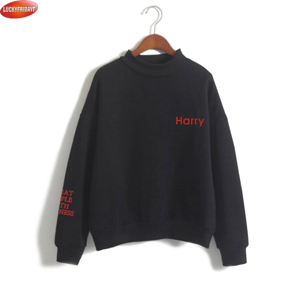  LUCKYFRIDAYF Harry Styles Treat People With Kindness Print Sweatshirts Women Turtleneck Long Sleeve