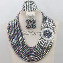 Красочные нигерийские Свадебные/вечерние ожерелье браслет серьги наборы 10 слоев Африканский Свадебный Ювелирные наборы AIJ301
