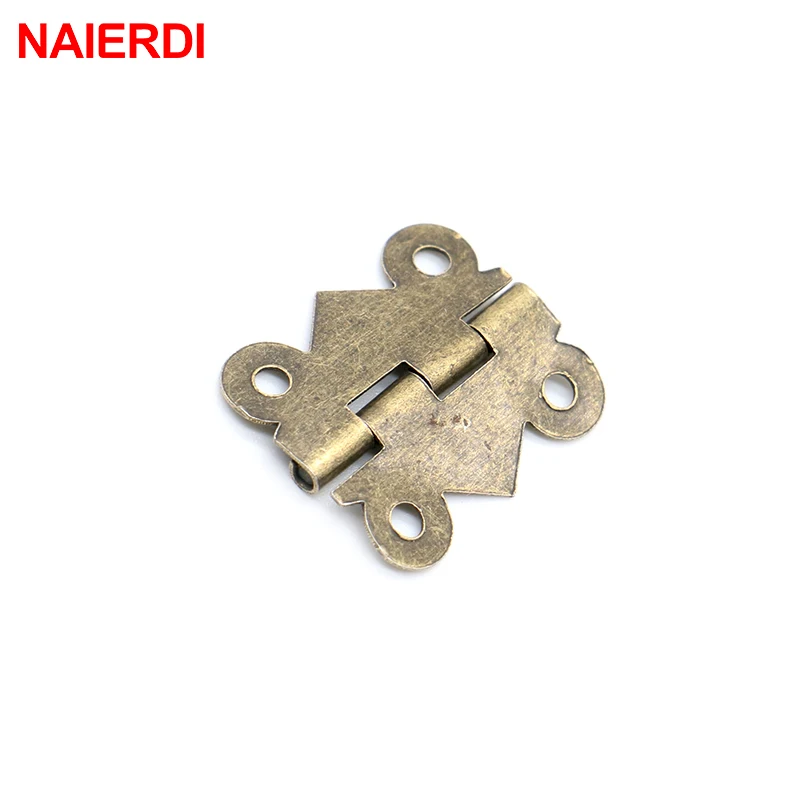 NAIERDI 2Pcs Antique Bronze Jewelry Wooden Box Hasp Latch + 4Pcs Vintage Cabinet Hinges Mini Door Hinges Furniture Accessories