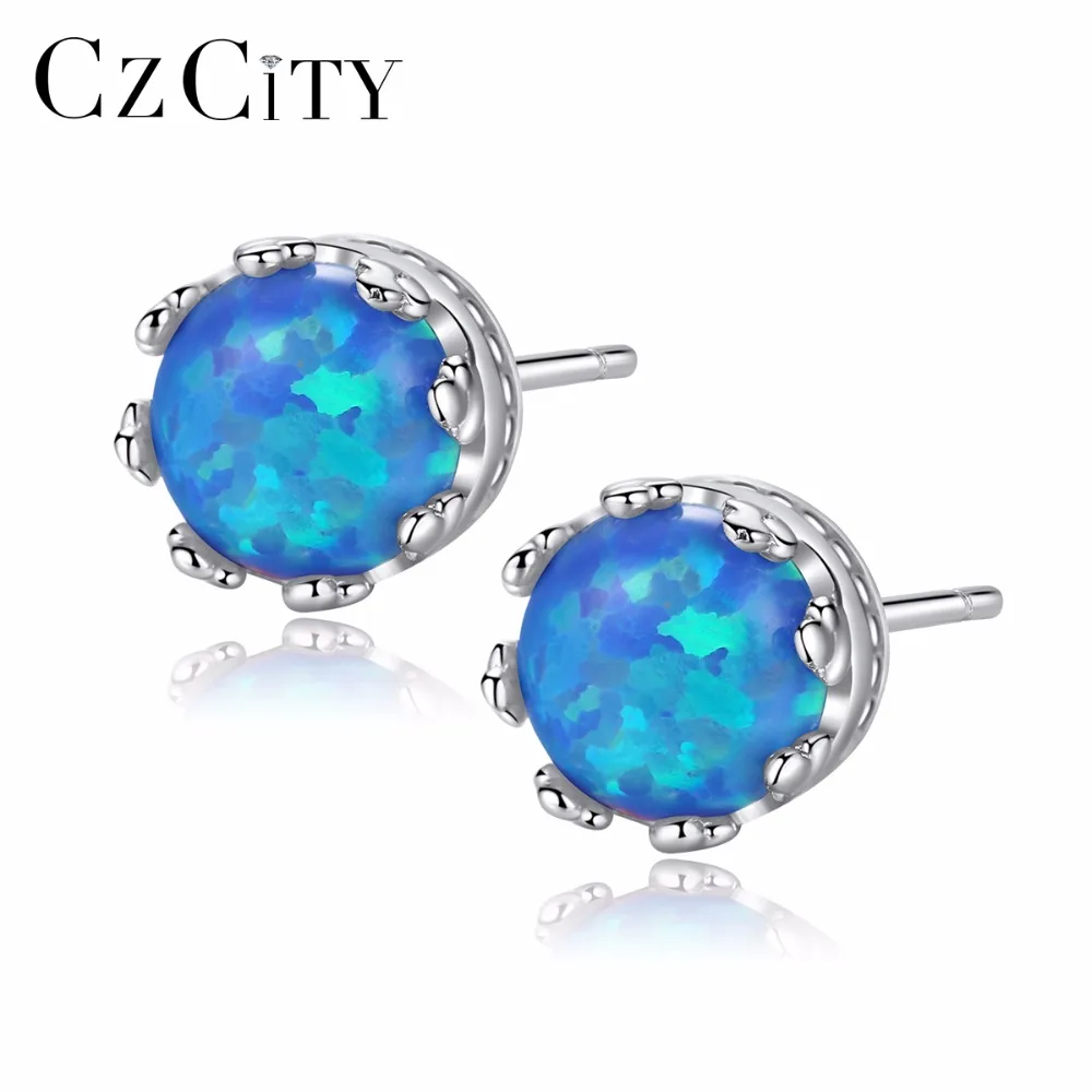 CZCITY 925 Стерлинговое Серебро Круглый огненный опал серьги гвоздики элегантный