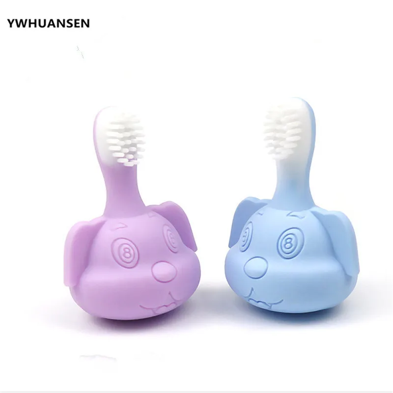 YWHUANSEN Lovely Dog Shape Baby's Toothbrush Food Grade Silicone Children's Deciduous Brushes Useful Soft Teethers Kids Toys New
