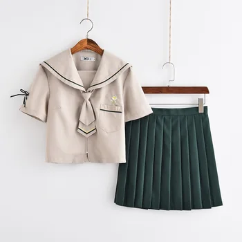 

Japanese School Girl Uniform Embroidered New Summer Short Sleeved Uniforms Sailors College Style School Suit Sweet Girl Cosplay
