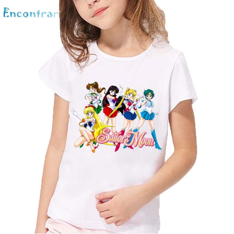 Детская одежда с рисунком из аниме «Сейлор Мун» забавная футболка для маленьких девочек летние Harajuku короткий рукав, топы, Детская Повседневная футболка, ooo5195