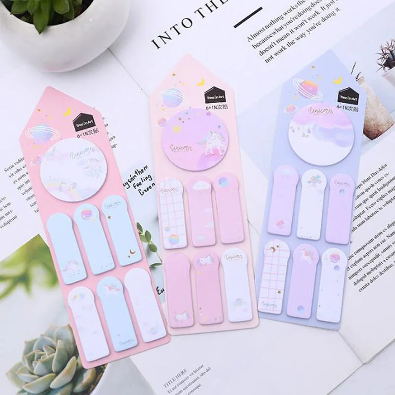 Kawaii бумаги для заметок на клейкой основе наклейки космический Единорог 6 + 1