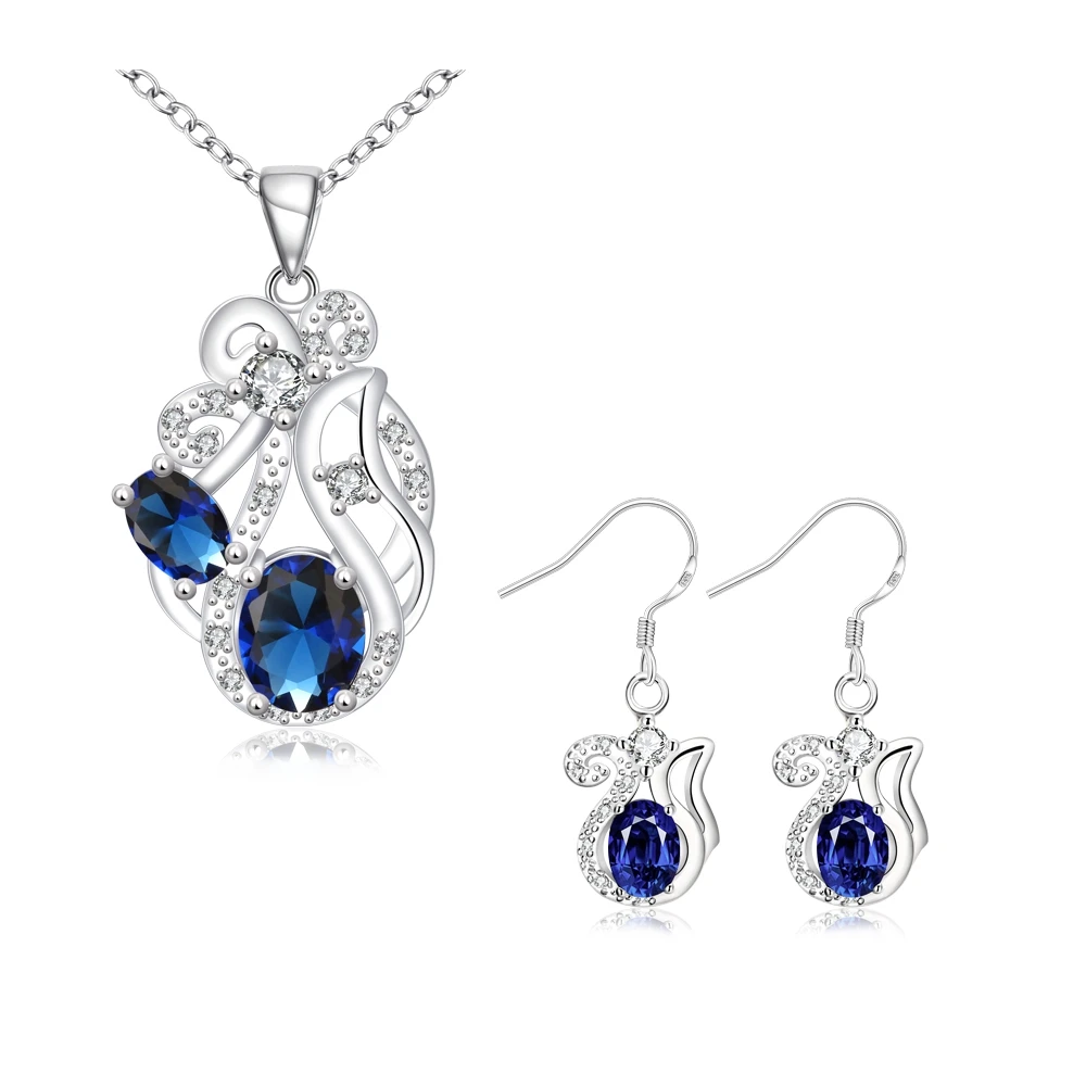 Fashion Personal geometry Silver Jewelry Set Necklace&Earrings Sets