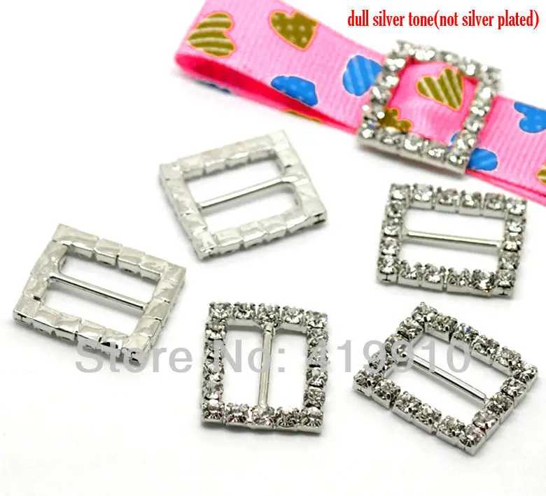 

Free shipping- 10PCs Silver Tone Square Wedding Invitation Rhinestone Ribbon Slider Buckles 22mmx19mm M00427