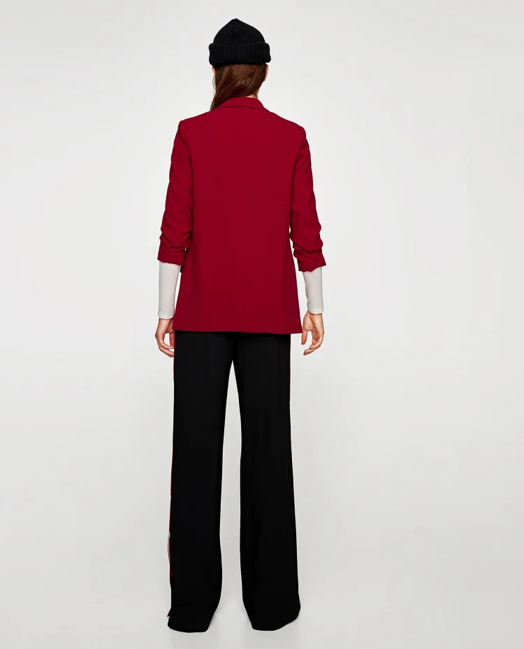2017 Осень Женская мода бордовый Повседневное офисные Пиджаки для женщин дамы воротником Флип рукавом High Street пальто Верхняя одежда