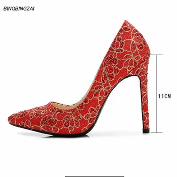 

BBZAI shoes woman10CM Pointed Toe Pumps Four season Talon haut Glitter Femmes Comfort Flock Fashion Show Elegant Comfortable