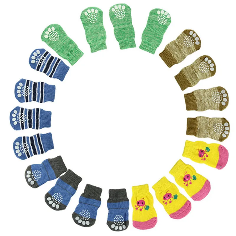 

Top Grand Arrival Fashion 4Pcs Cute Puppy Dogs unisex Pet Knits Socks Anti Slip Skid Bottom socks for dogs pet socks &s