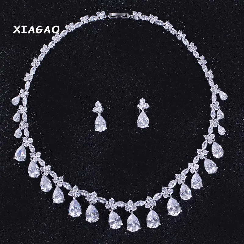 

XIAGAO Luxury Designer AAA Cubic Zirconia Earring Necklace Bridal Jewelry Sets for Women Tops Fashion Factory Wholesale
