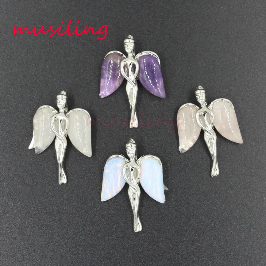 

Angel Wings Pendants Reiki Pendulum Natural Stone Charms Accessories Wicca Witch Amulet Jewelry For Women Wholesale 10 pcs