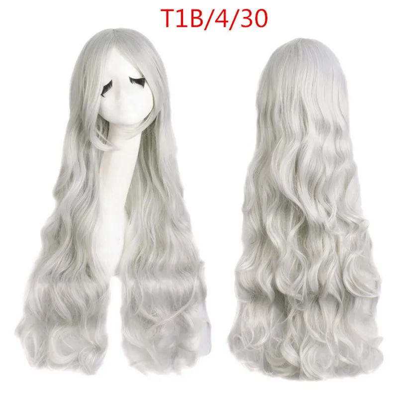 MapofBeauty 80 см длинные волнистые косплей парик имитация челок 29 цветов розовый черный синий коричневый блондин женский парик термостойкие синтетические волосы