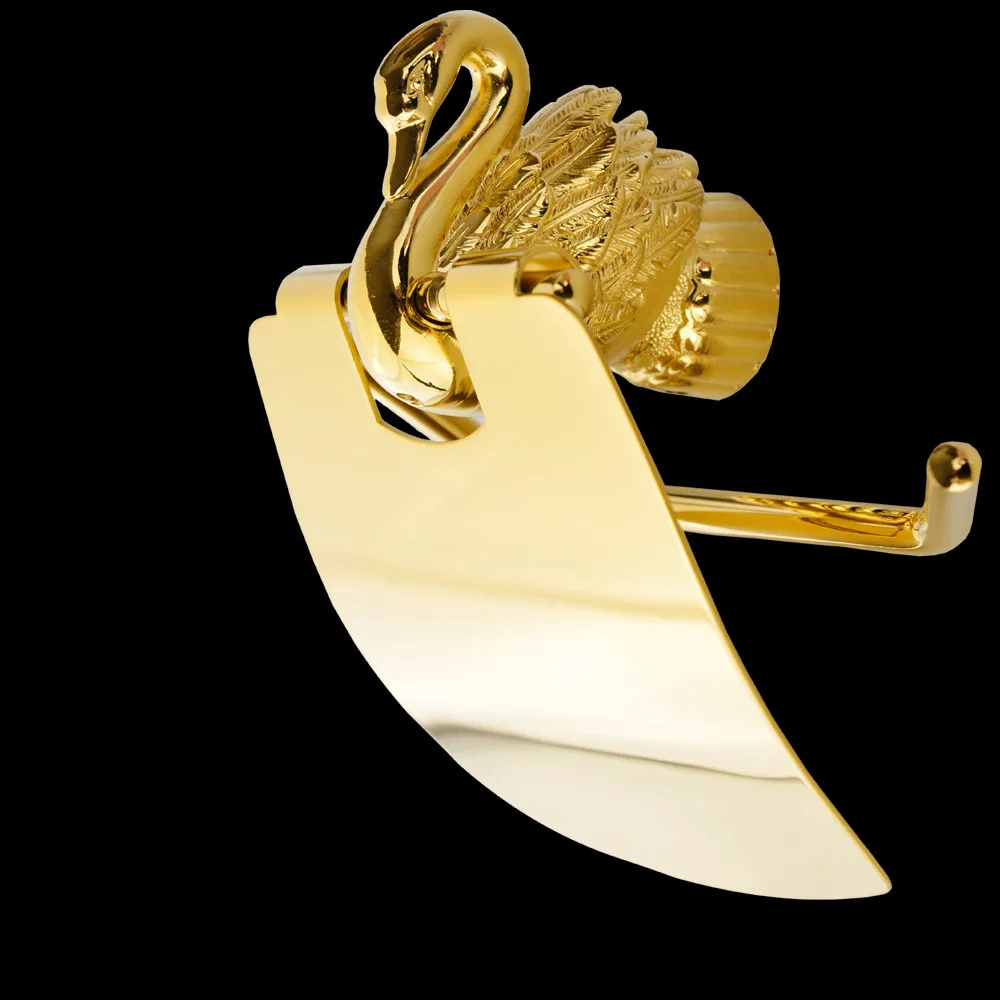 Kaufen Bad Zubehör Bad Hardware Set Goldene Farbe Swan Wc Papier Halter Handtuch Rack Tissue Halter Rolle Papier Halter MB 0969A