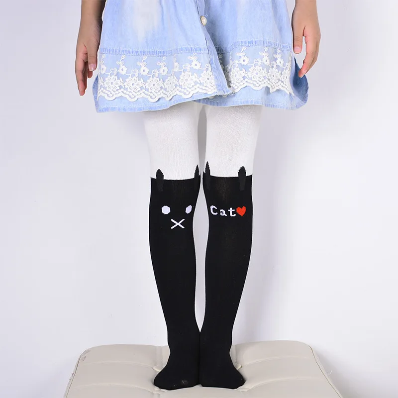 Новые весенне-осенние детские обтягивающие штаны для маленьких девочек Теплые эластичные леггинсы с милым принтом кота