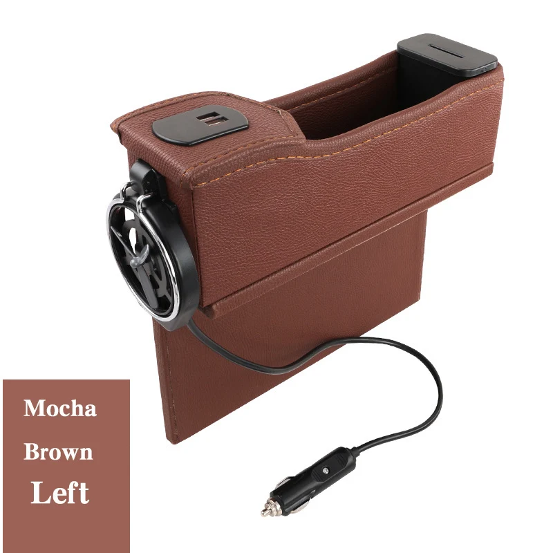 Автомобильное кресло щелевая коробка для хранения чашка держатель для напитков Органайзер автоматический зазор карман два USB зарядка интерфейсы контроль напряжения - Название цвета: Mocha Brown left