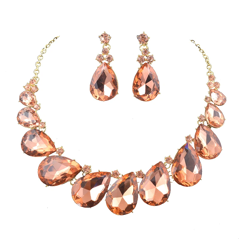 Youfir Fashion Wedding Party peach color Jewelry Sets Women Indian