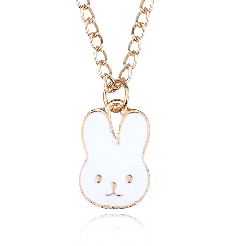 Lovely Bunny Rabbit Charm Necklace Cartoon Enamel Colorful Animal Gold