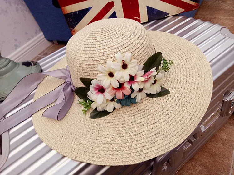 2018 Summer New Arrived South Korean Style Flower Bow-Knot Straw Hat Beach Sunscreen Casual Sun Hat ACA87 (12)