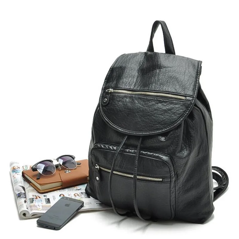 2016 new Simple Designer Small Backpack Women Black Travel PU Leather Backpacks Ladies Fashion Female Rucksack