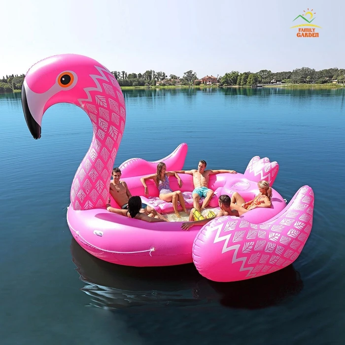 6 человек надувной гигантский Розовый фламинго бассейн поплавок большое озеро плавающий остров воды игрушки бассейны Забавный плот с сиденьем печать