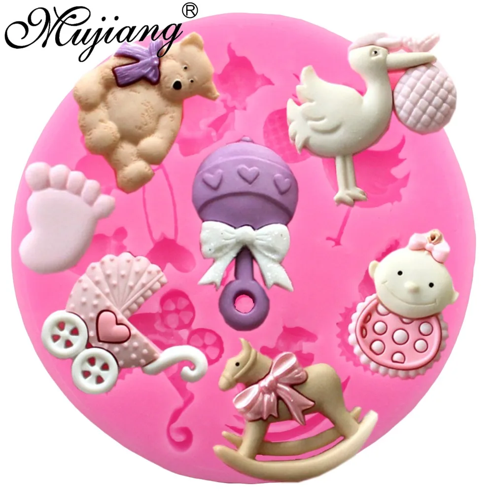 

Mujiang DIY Baby Shower Party Silicone Sugarcraft Molds Fondant Cake Decorating Tools Candy Fimo Clay Chocolate Gumpaste Moulds