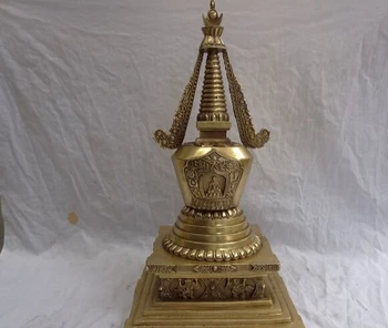 

song voge gem S2349 19" Tibet Brass 8 Auspicious Symbol Joss Shakyamuni Buddha Statue Stupa Pagoda