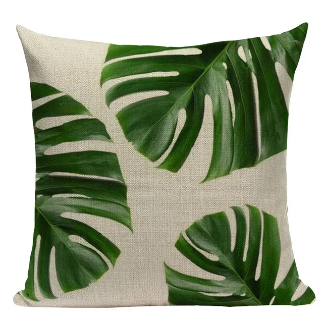 Декоративный чехол для подушки с принтом тропических зеленых растений, пальмовый лист, монстера, чехол для дивана, автомобиля, дома, Almofadas 45x45 см