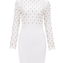 Новое зимнее женское платье белое с длинным рукавом металлическое детальное Бандажное платье вечернее платье+ костюм