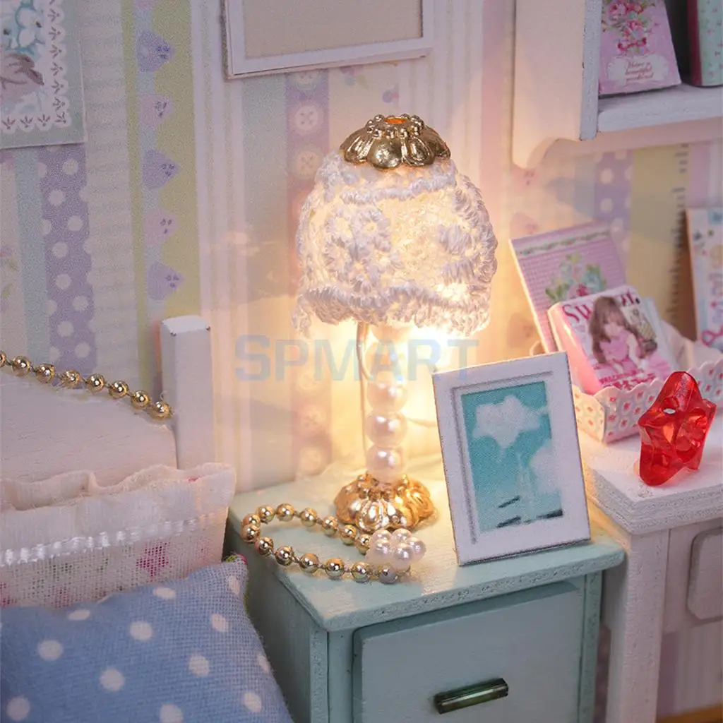 DIY 3D Wooden Handcraft Miniature Doll House Kit Bedroom with LED Lights & Furniture - Adalelle's Room & Hemiola's Room
