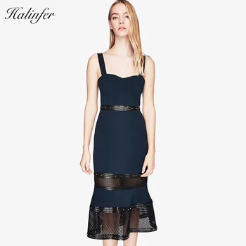 

Halinfer 2018 New summer women dress sexy bodycon strapless sleeveless bandage dress chic celebrity party navy dresses vestidos