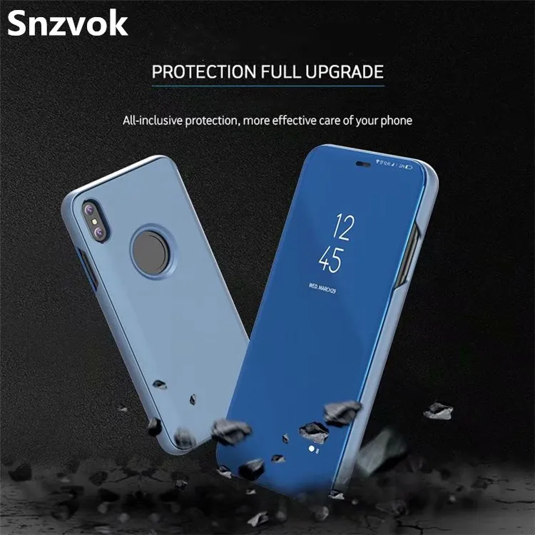 

Snzvok Smart Clear View Mirror PU leather Phone Case For iPhone XS Max Free Flip StandFor iPhone XR XS Plating Full Cover