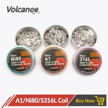 

Volcanee 50pcs A1 NI80 SS316L Coils Alien Fused Clapton Prebuilt Coil Nichrome for E Cigarette Resistance Vape DIY Heating Wire