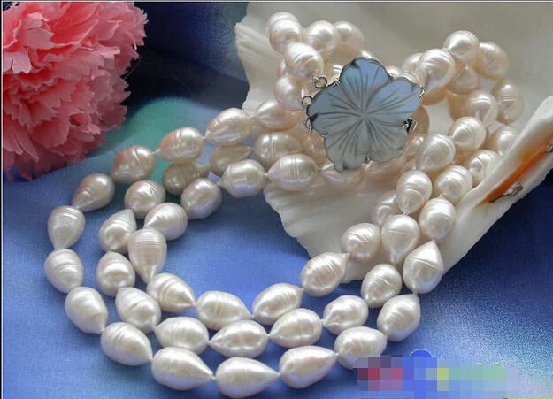

HOT## Wholesale >>>> 3row 19" 14mm white drip freshwater cultured pearl necklace