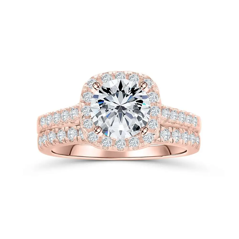 Silverwill стерлингового серебра 925 Серебряное обручальное кольцо из розового золота цвет 1,5 ct муассанит женские обручальные кольца для женщин, 2 шт., комплект ювелирных изделий - Цвет основного камня: EVERMORE SET R