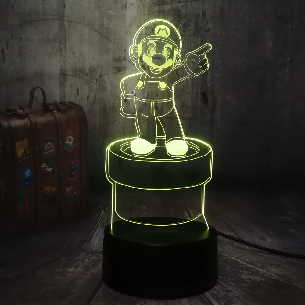 L/ámpara de ilusi/ón de luz nocturna Juego de novedad Super Mario Multicolor 3D Led USB L/ámpara de escritorio Decoraci/ón para el hogar Ni/ño Ni/ño Juguetes Cumplea/ños Navidad A/ño nuevo Regalo